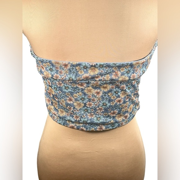 Altar'd State Floral Strapless Top - Blue and Cream Size Medium - Picture 2 of 7